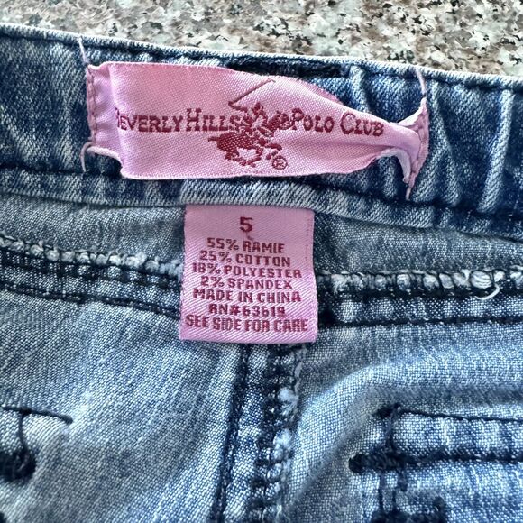 Beverly Hills Polo Club Pony Girls Size 5 Designer Blue Jean Pants Pink Buttons - Picture 13 of 16